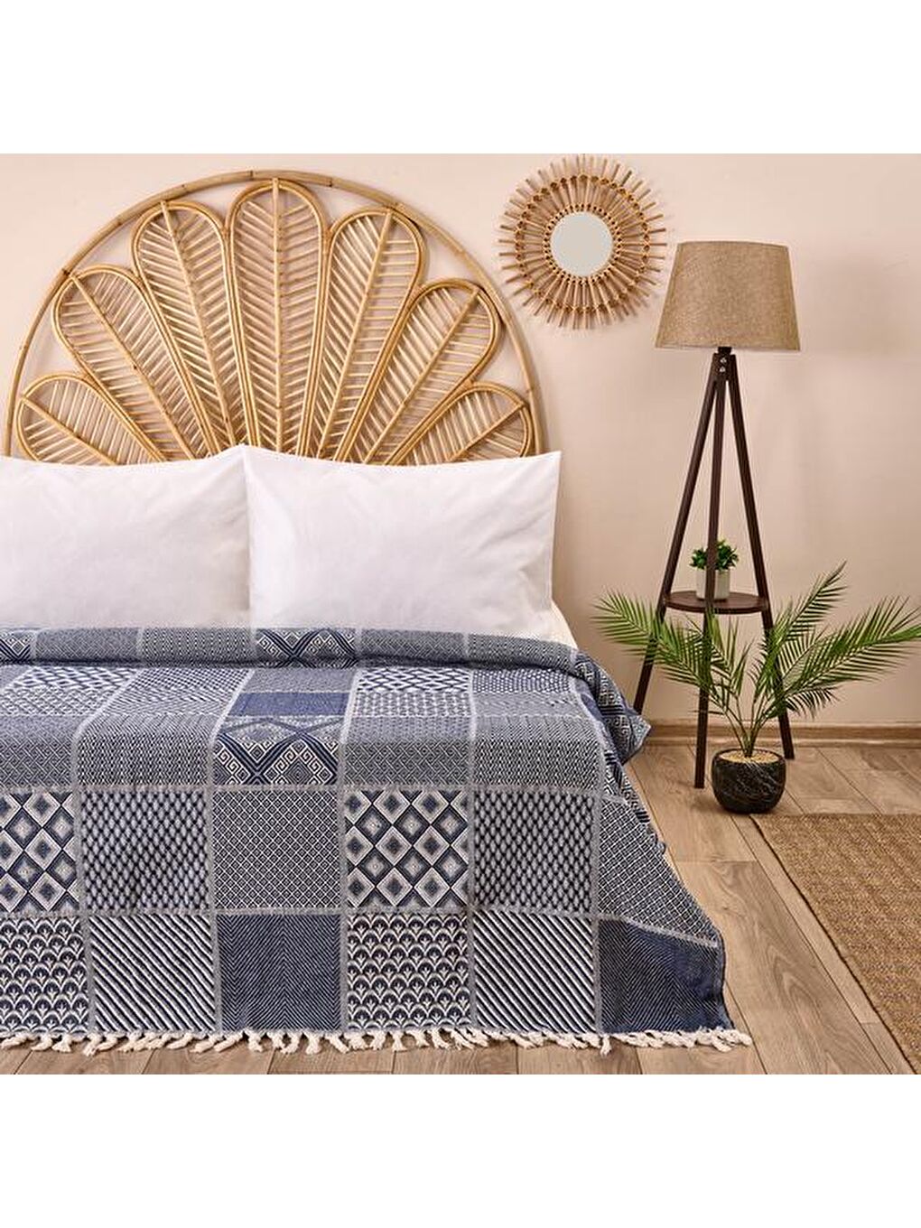 Soft Patchwork Çift Kişilik Yatak Örtüsü - Lacivert - 200x230 cm