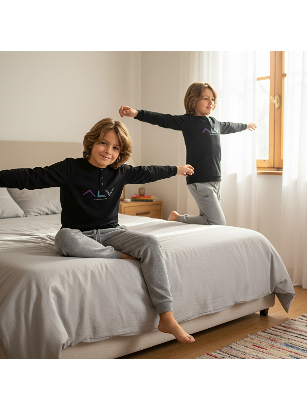 Genç Erkek Pamuklu Siyah Renk Pijama Takımı Al009 V2 Bb2441-1