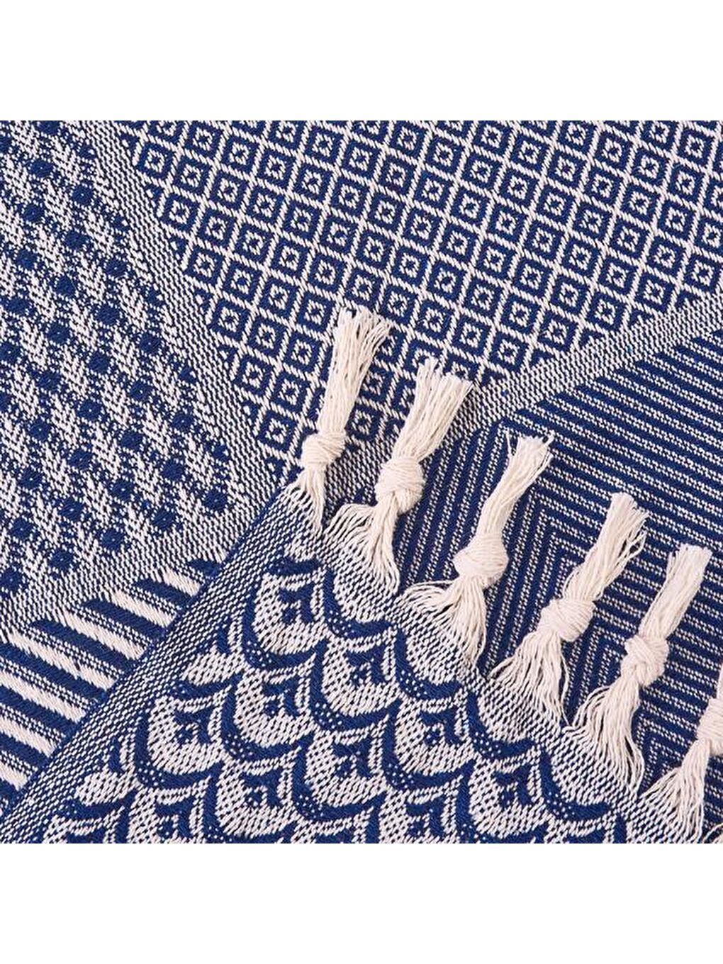 Soft Patchwork Çift Kişilik Yatak Örtüsü - Lacivert - 200x230 cm-3