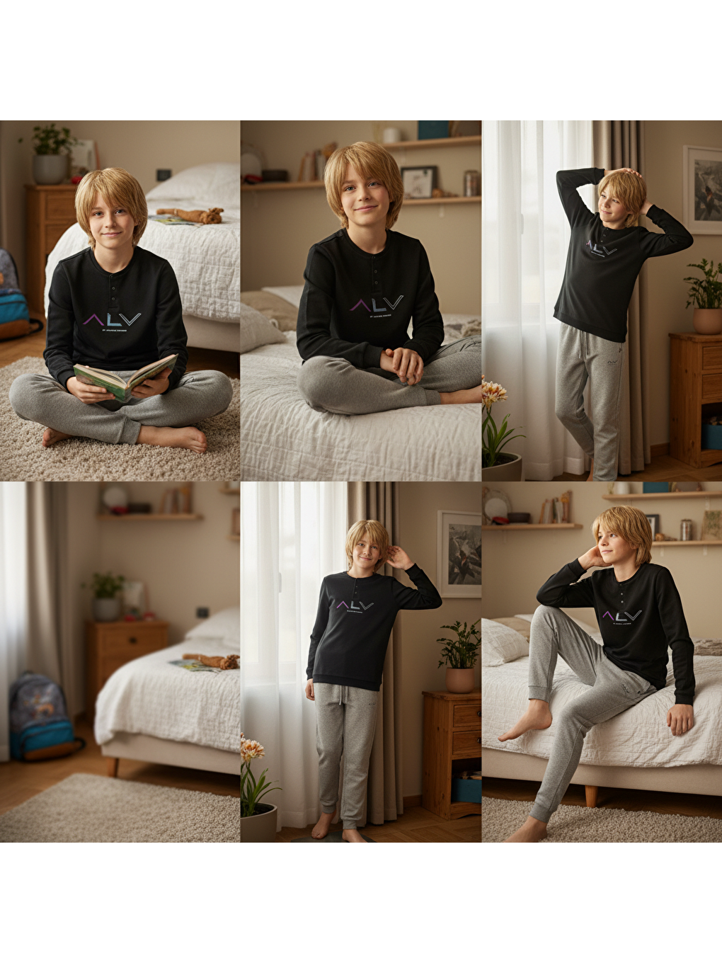 Genç Erkek Pamuklu Siyah Renk Pijama Takımı Al009 V2 Bb2441-2