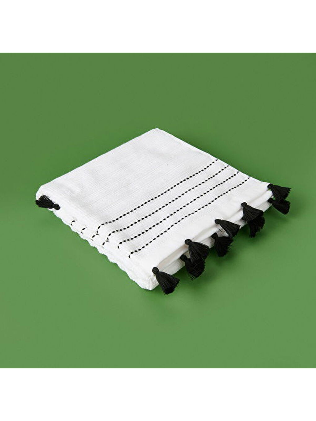 Soft Püsküllü Ayak Havlusu - Beyaz / Siyah - 50x70 cm-2