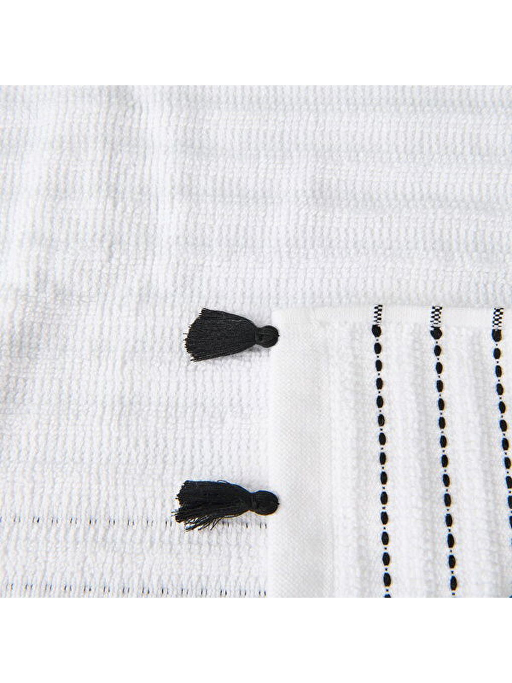 Soft Püsküllü Ayak Havlusu - Beyaz / Siyah - 50x70 cm-3