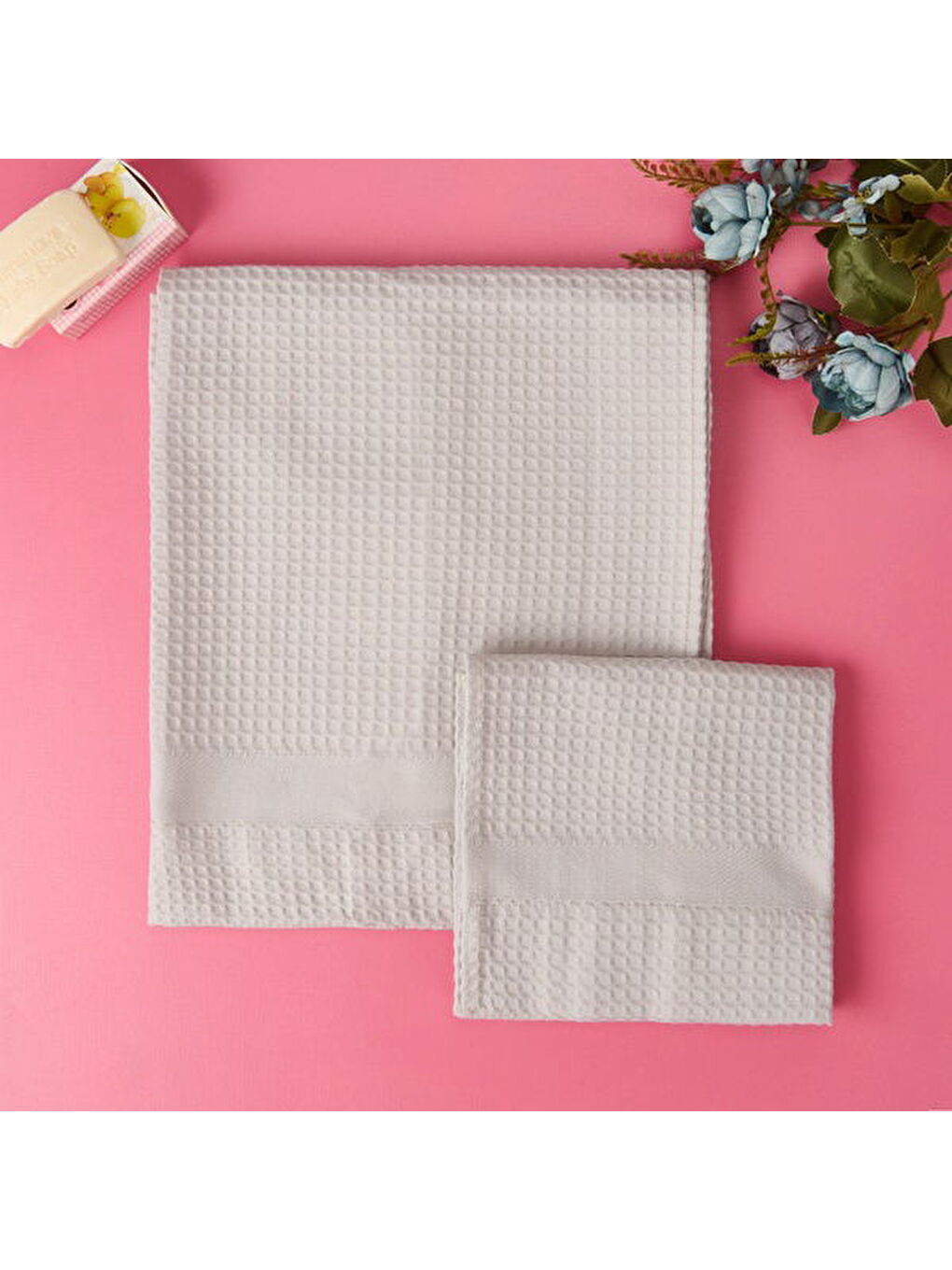 Soft Waffle 2'li Havlu Seti - Gri - 60x110 cm + 40x60 cm