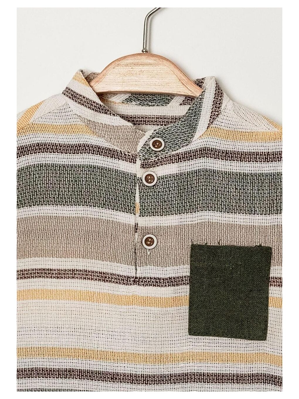 Haki Tarz Gömlek Çizgi Desenli Belden Ayarlanabilir Kısa Kollu Şortlu 2'li Takım-4