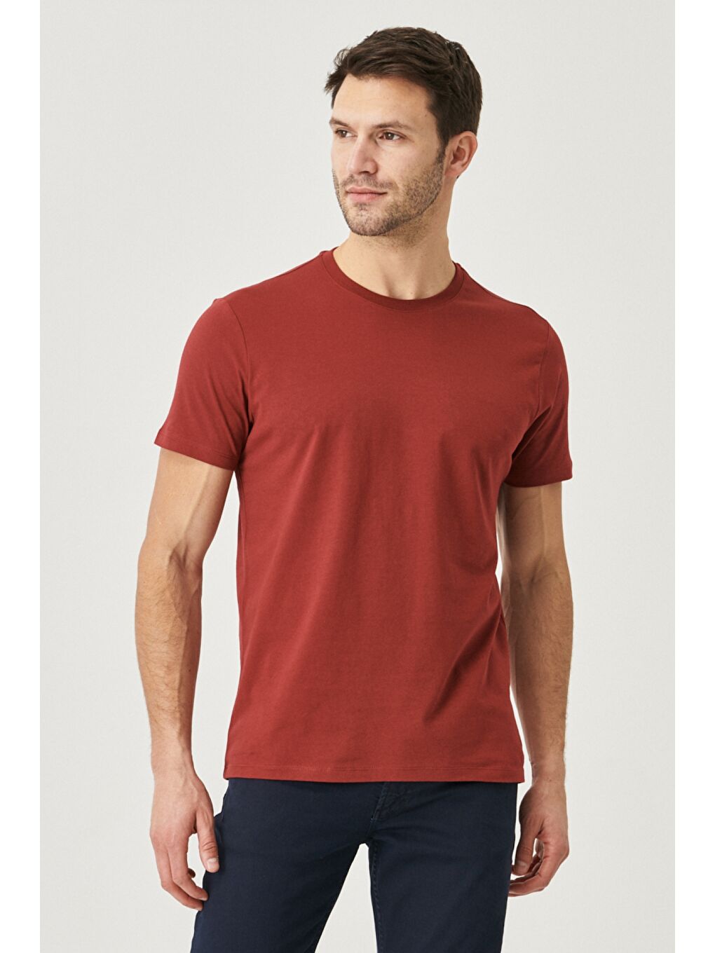 Lacivert Erkek Slim Fit Bisiklet Yaka 3'lü %100 Pamuk Tişört Paketi-5