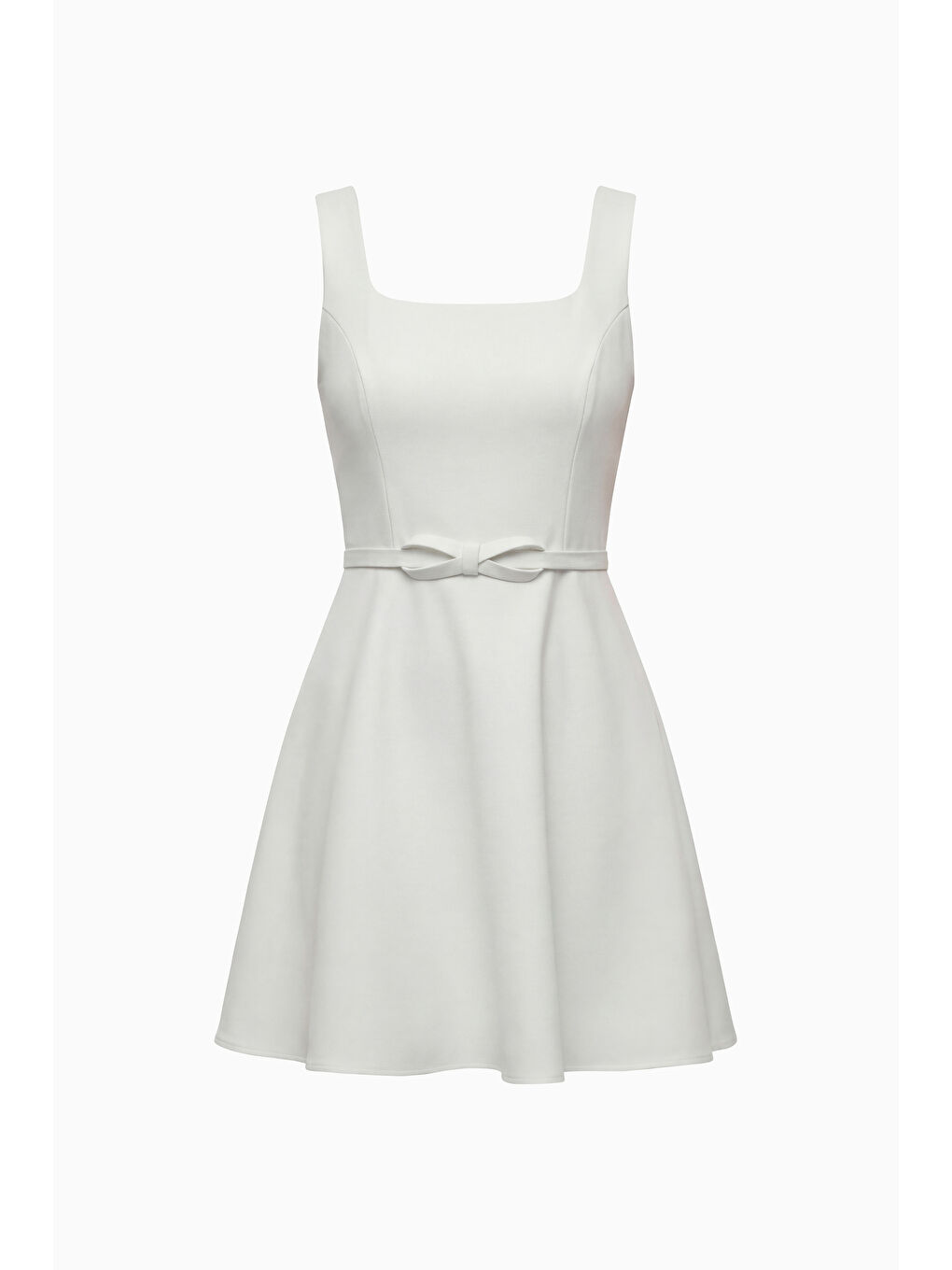 Kadın Beyaz Kare Yaka Kemerli Mini Mezuniyet Abiye Elbise-6