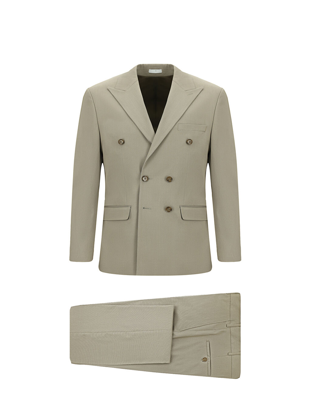 Bej Regular Fit Pamuklu Lyocell Kruvaze Takım Elbise