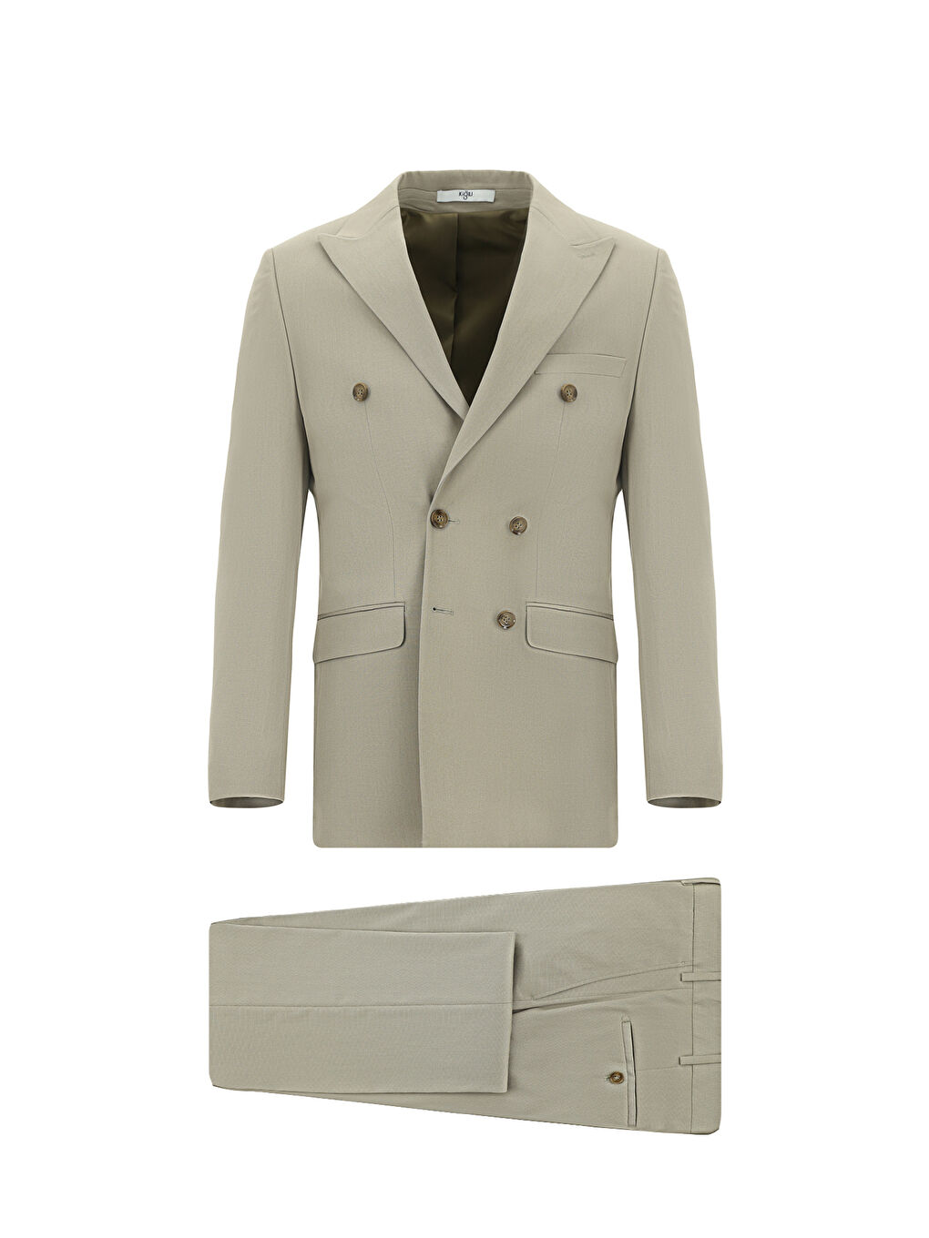 Bej Regular Fit Pamuklu Lyocell Kruvaze Takım Elbise-4