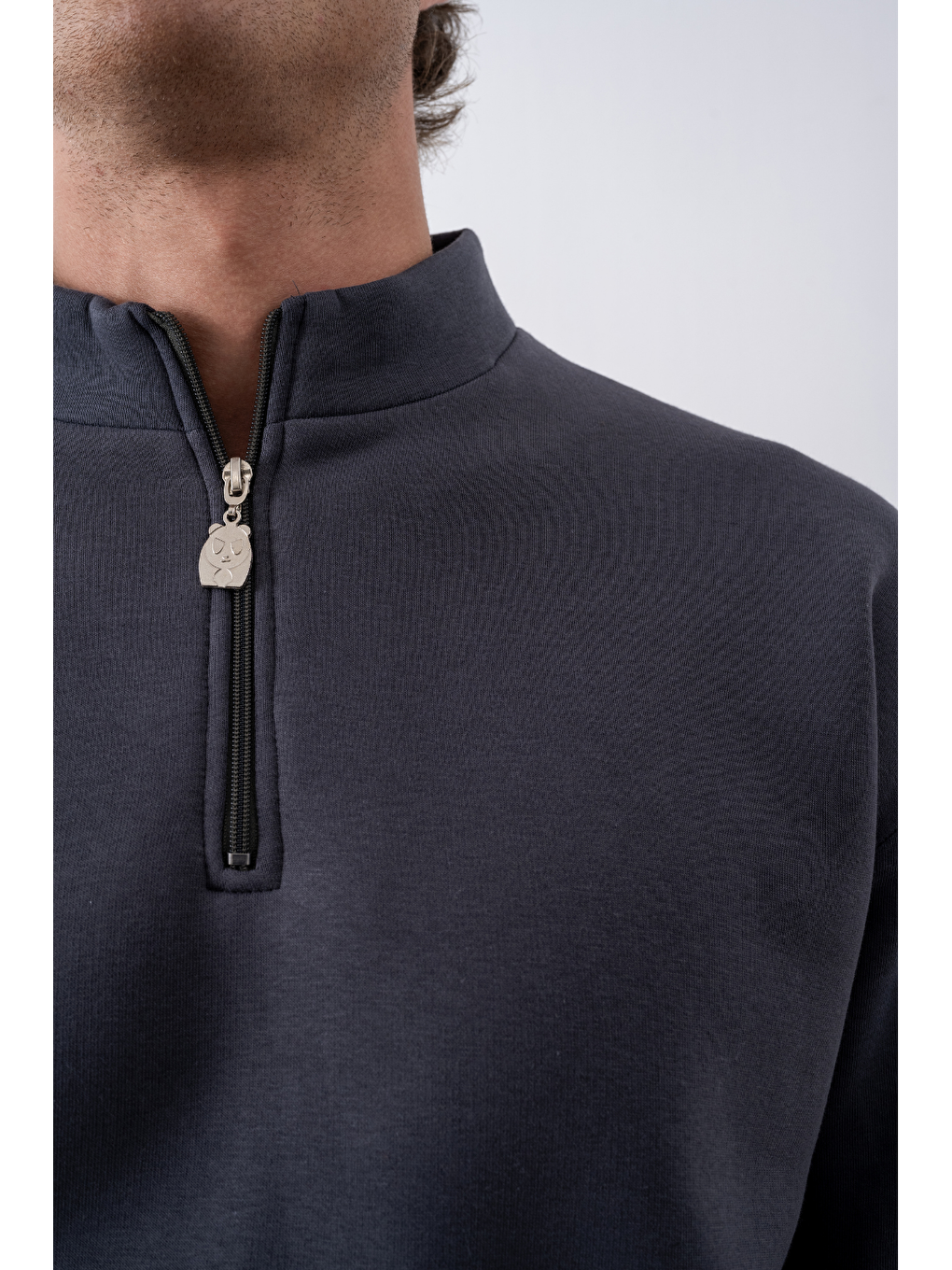 Erkek Antrasit Fermuarlı Oversize Sweatshirt-3