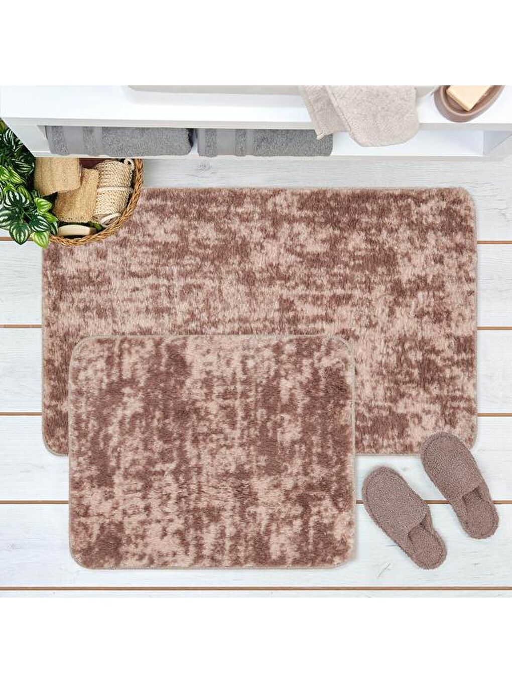 Soft Wellsoft Banyo Paspası - Bej - 60x100 cm + 50x60 cm