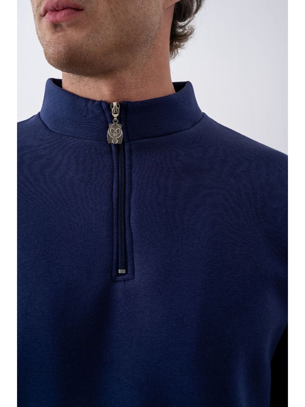 Erkek Lacivert Fermuarlı Oversize Sweatshirt-2