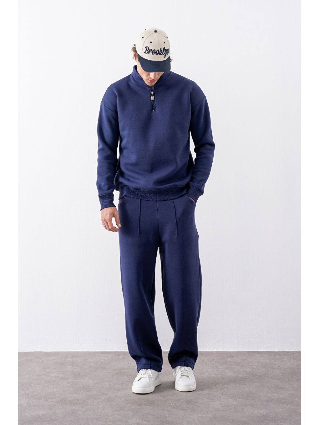 Erkek Lacivert Fermuarlı Oversize Sweatshirt-3