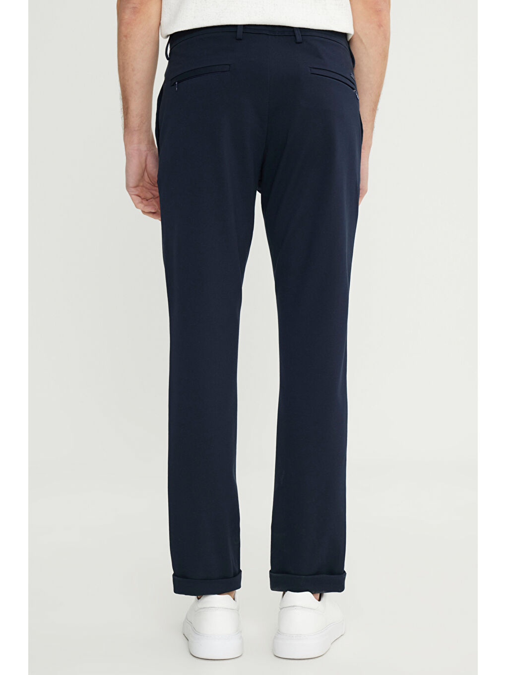 Erkek Lacivert Pamuklu Dar Kesim Beli Bağlamalı Yan Cepli Esnek Pantolon-4