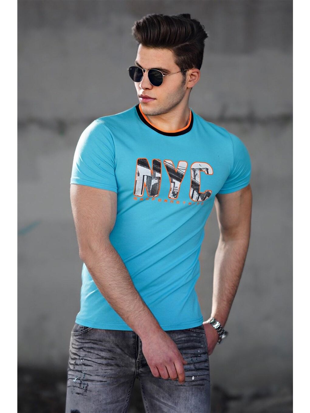 Turkuaz Baskılı Erkek Tişört 4606
