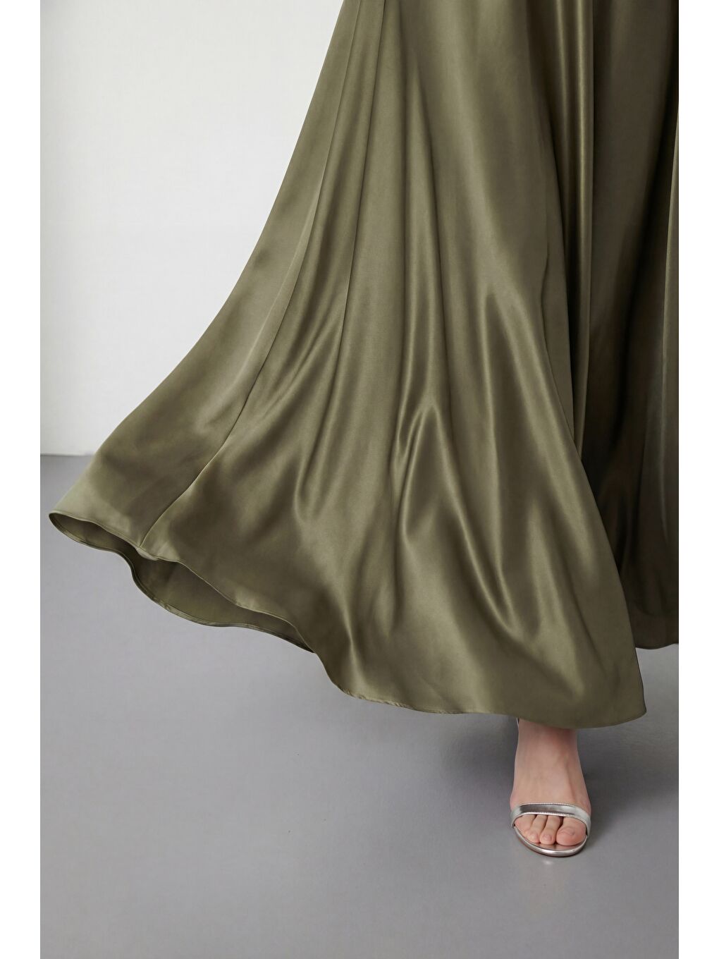 Kadın Haki Kayık Yaka Taşlı Uzun Söz Nişan Nikah Abiye Elbise-3