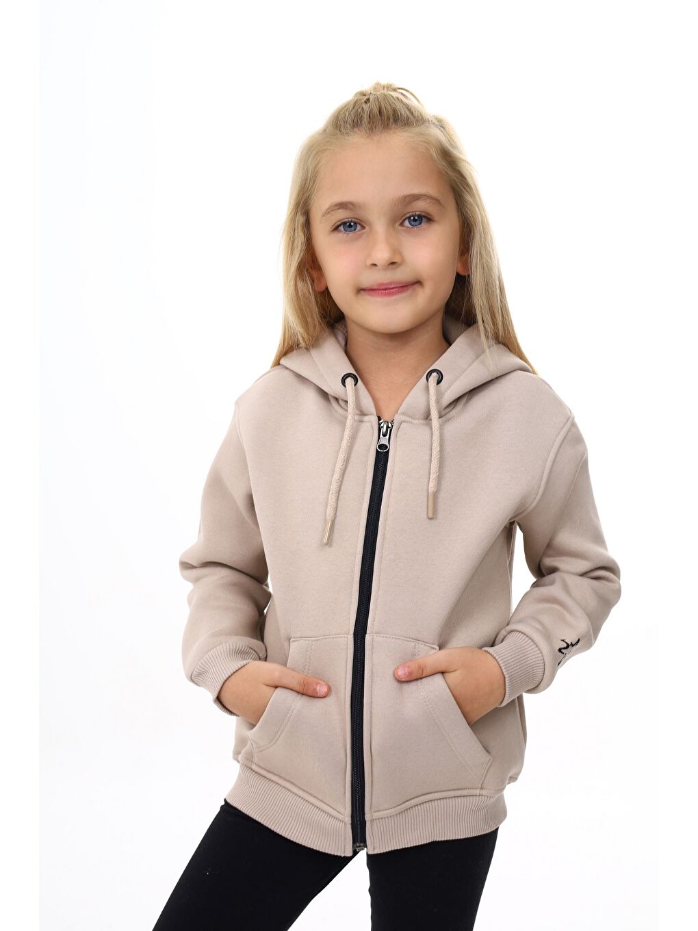 Toontoykids Bej Kız Çocuk Nakışlı Fermuarlı Sweatshirt