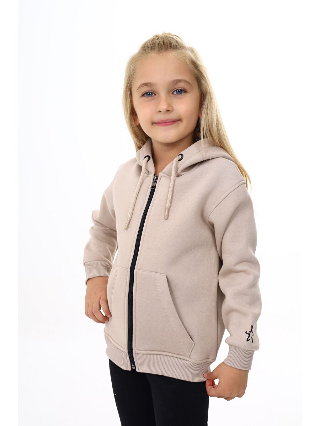 Toontoykids Bej Kız Çocuk Nakışlı Fermuarlı Sweatshirt - 1