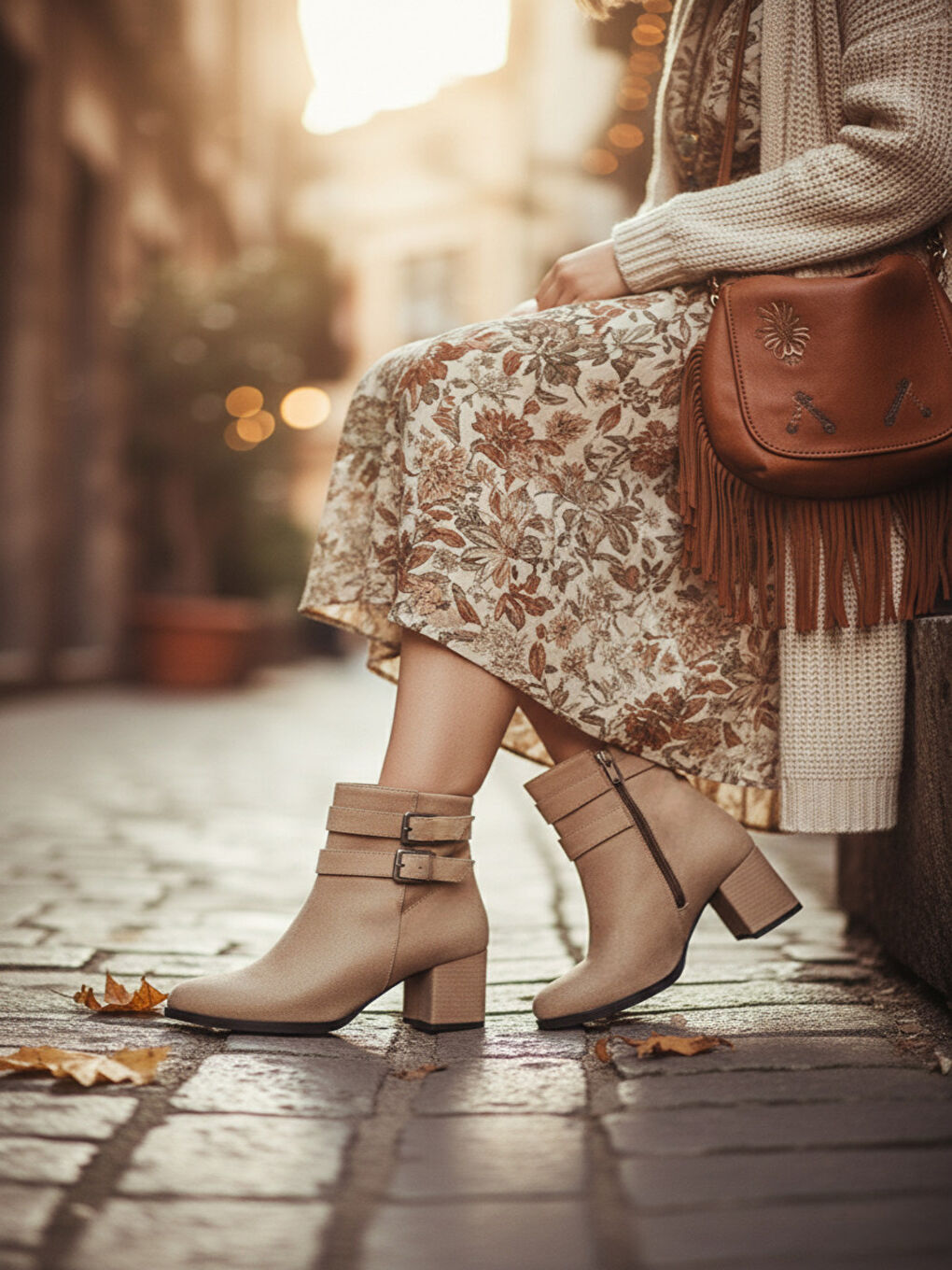 Kadın Hermina Çift Tokalı Bej Süet Kısa Bot-1