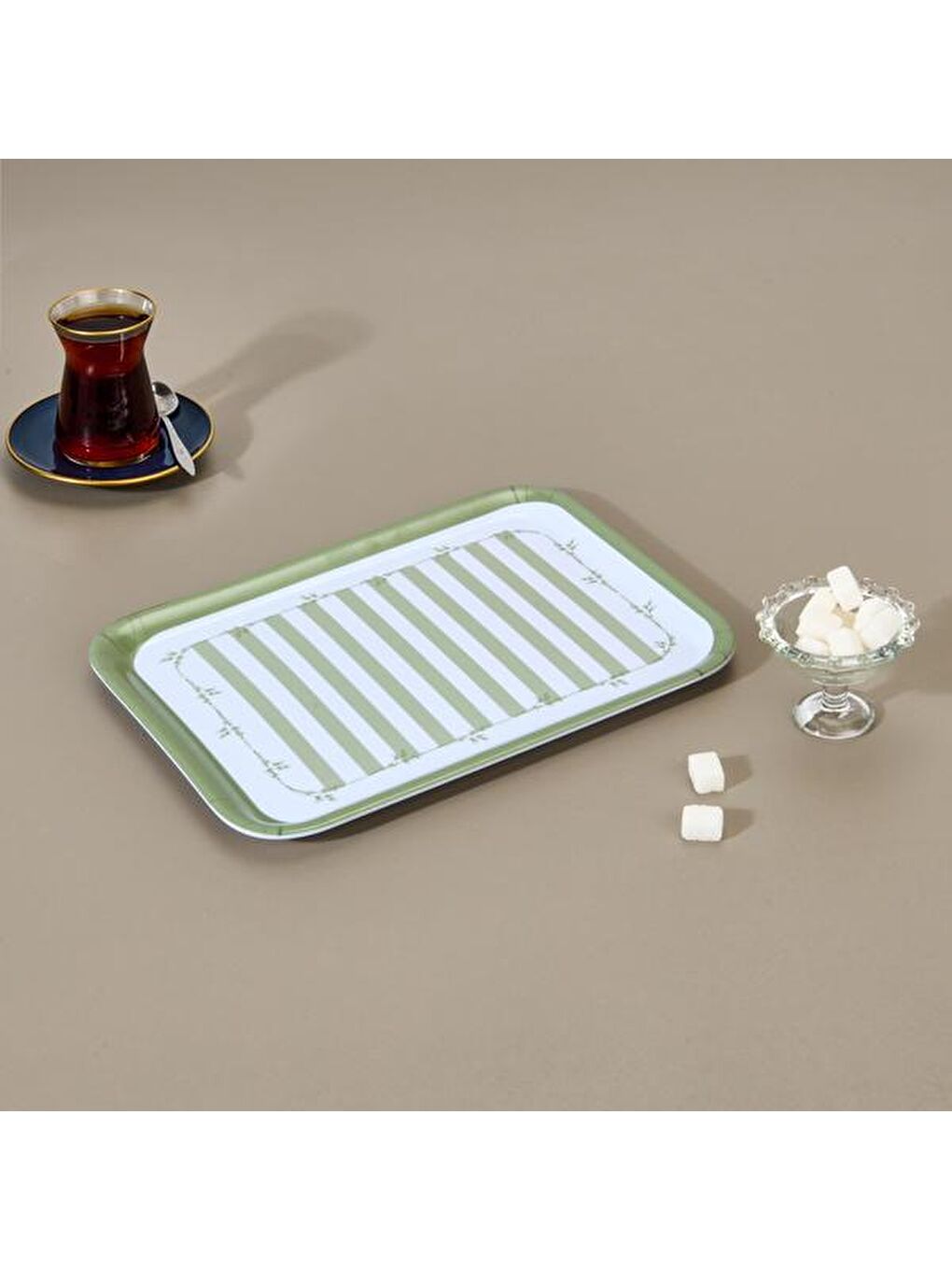 Kitchen Blad Tepsi - Yeşil / Beyaz - 27x21 cm