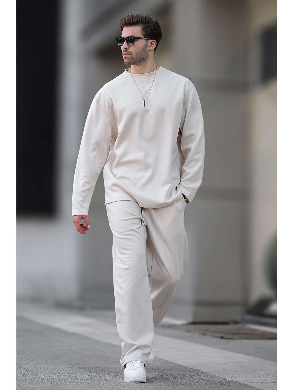 Ekru Basic Uzun Kollu Eşofman Takımı 5960-1