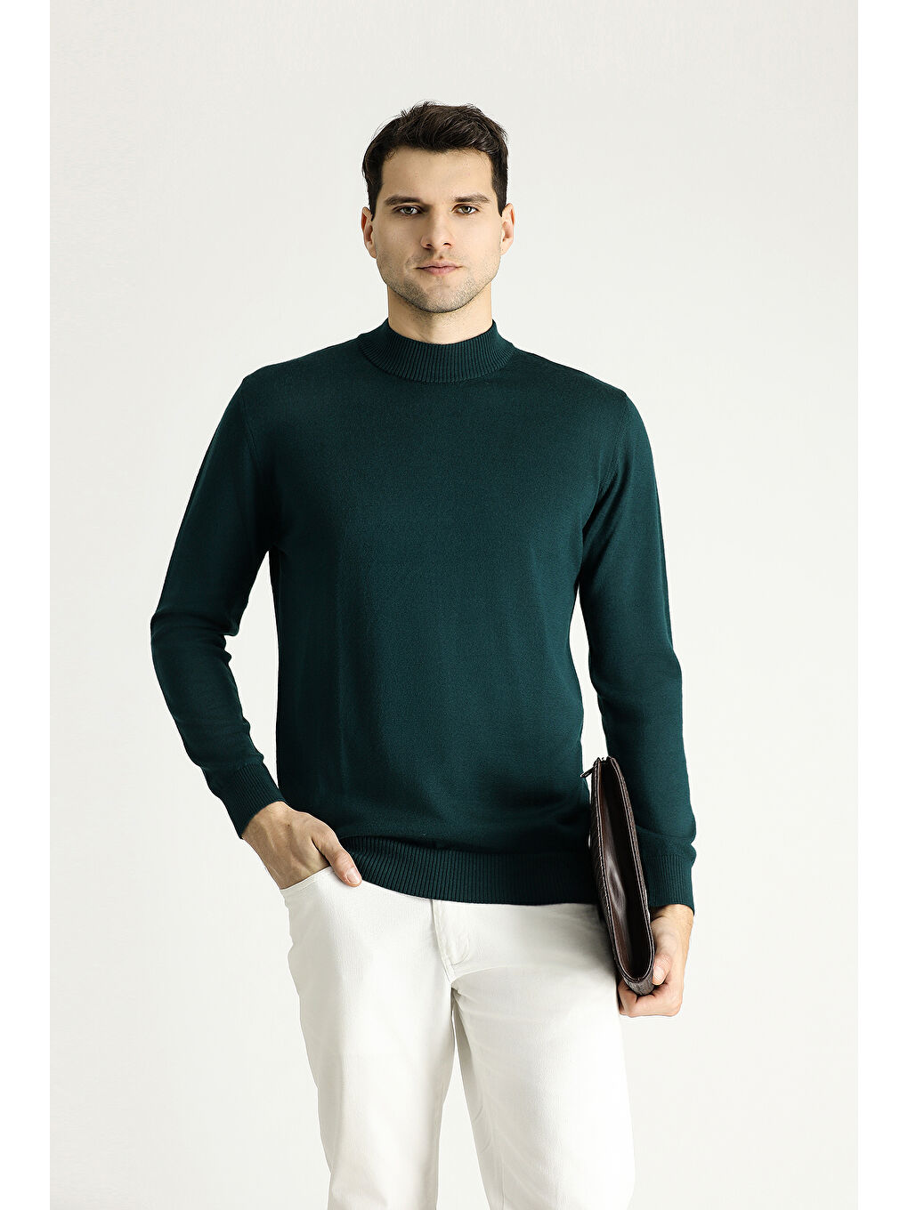 Petrol Bato Yaka Slim Fit Dar Kesim Triko Kazak