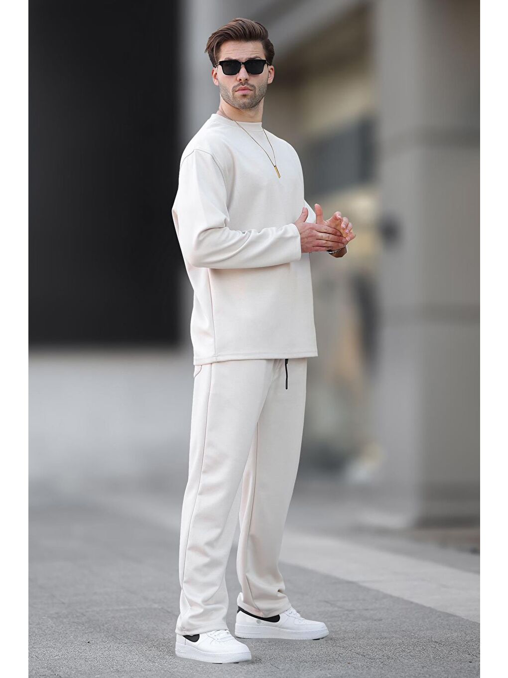 Ekru Basic Uzun Kollu Eşofman Takımı 5960-2