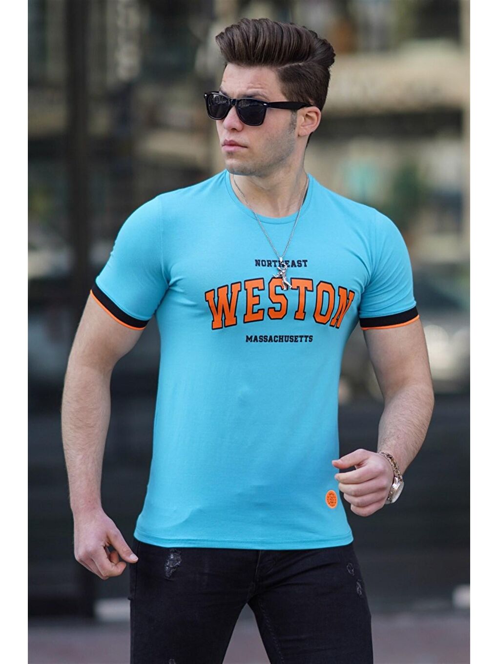 Baskılı Turkuaz Erkek Tişört 4593-2