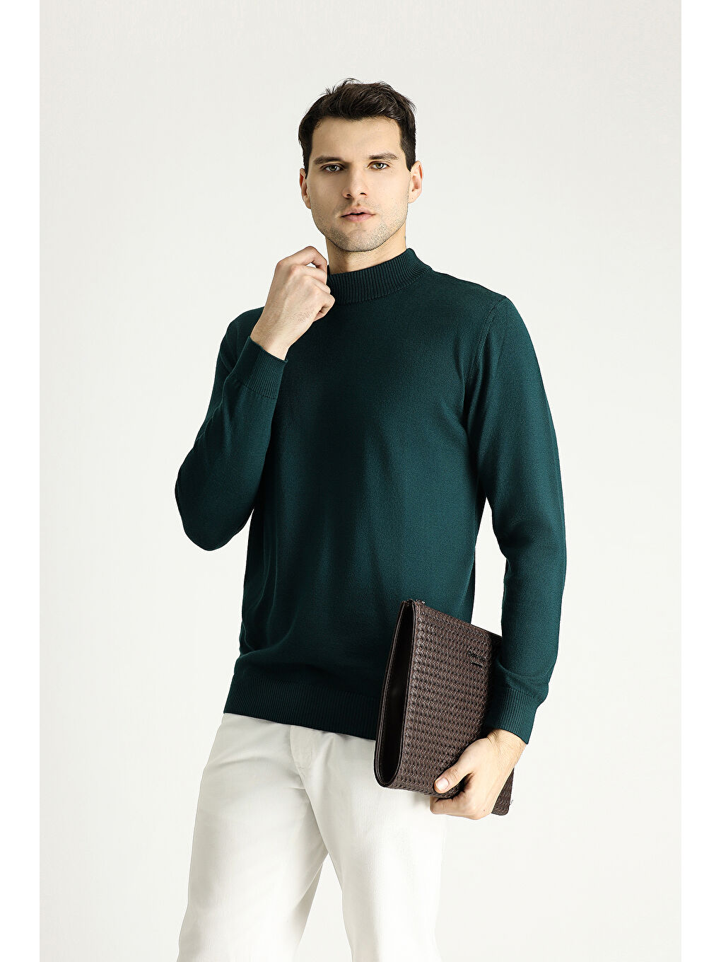 Petrol Bato Yaka Slim Fit Dar Kesim Triko Kazak-1