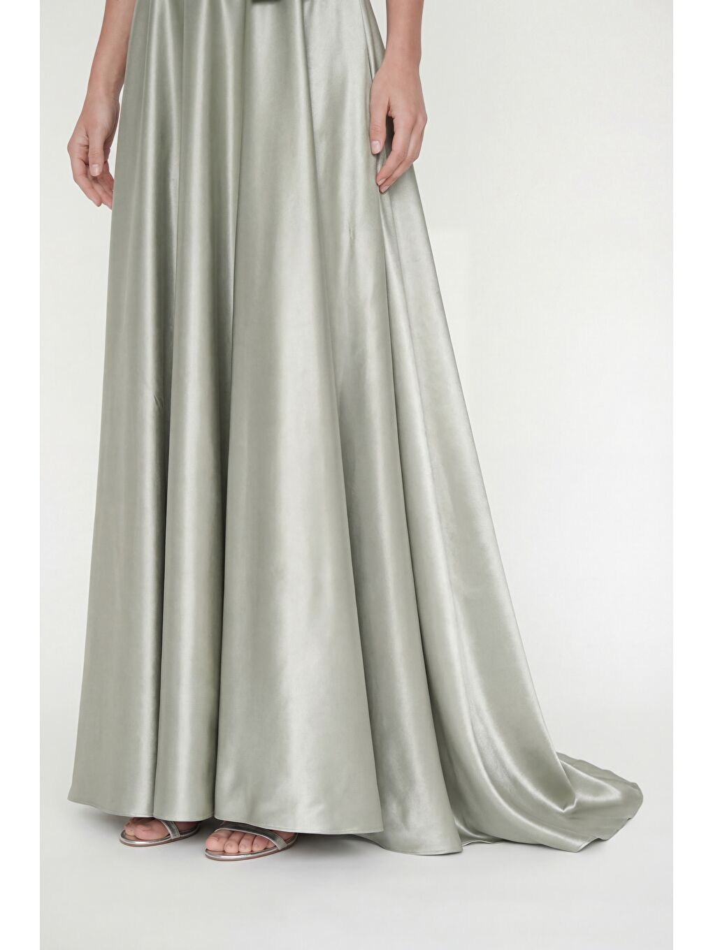 Kadın Mint Yeşili Straplez Yaka Çiçek Detaylı Uzun Söz Nişan Nikah Abiye-3