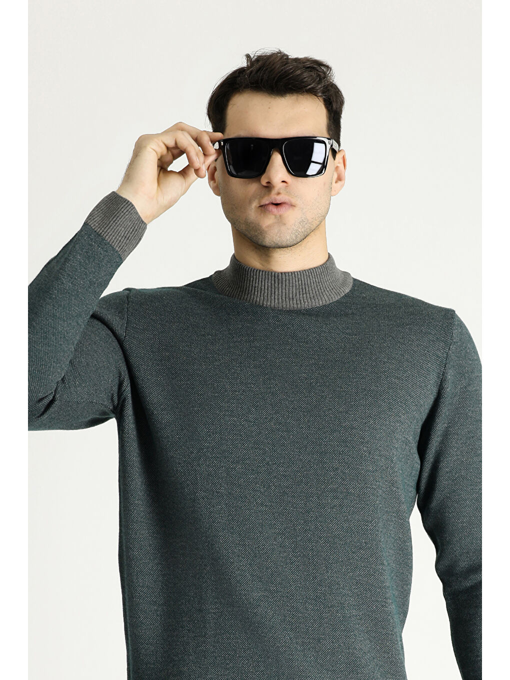 Gri Bato Yaka Slim Fit Dar Kesim Desenli Triko Kazak-1