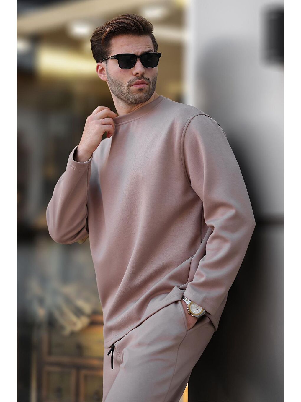 Bej Basic Uzun Kollu Eşofman Takımı 5960-2