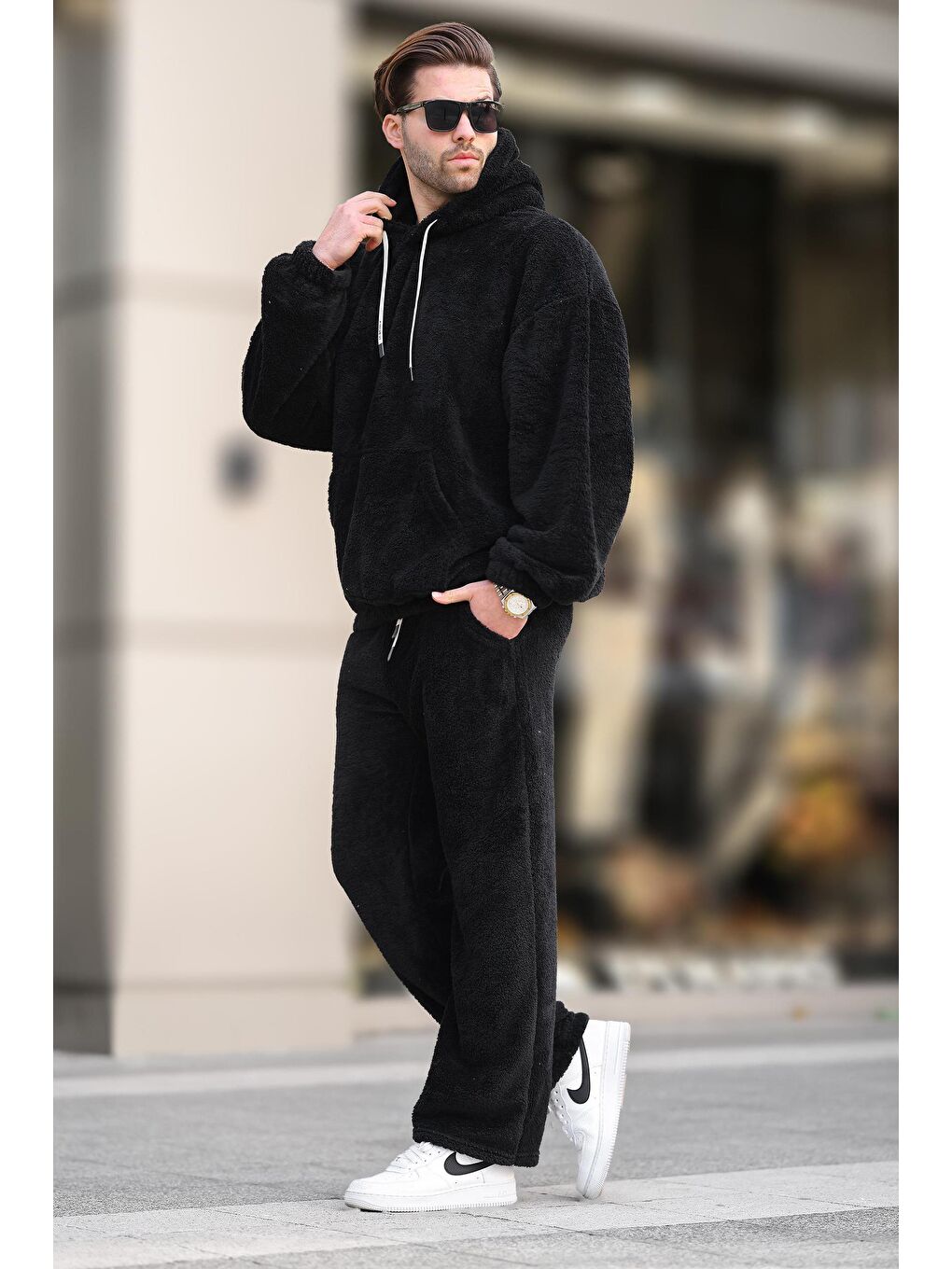 Siyah Cep Detaylı Polar Erkek Eşofman Takımı E5961-1