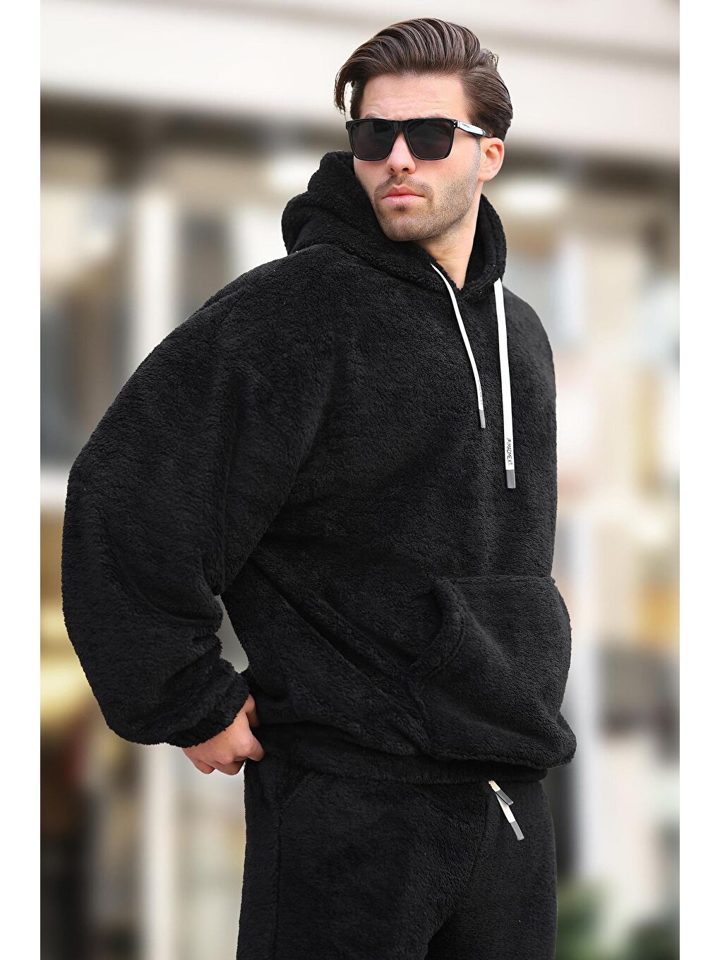 Siyah Cep Detaylı Polar Erkek Eşofman Takımı E5961-2