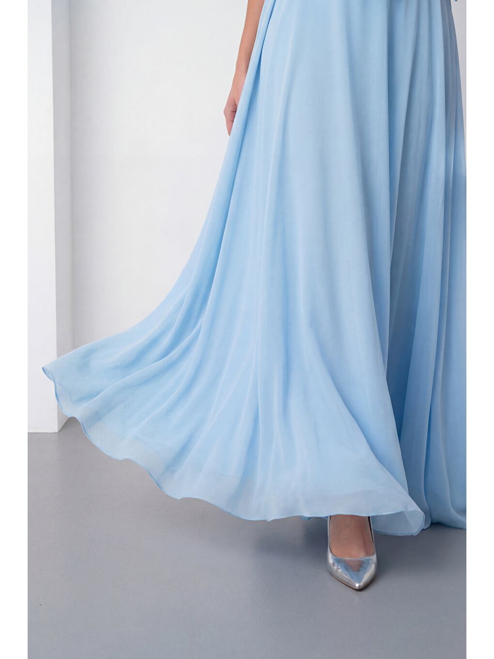 Kadın Bebe Mavi Dar Kalıp Şal Yaka Straplez Söz Nişan Abiye Elbise-3