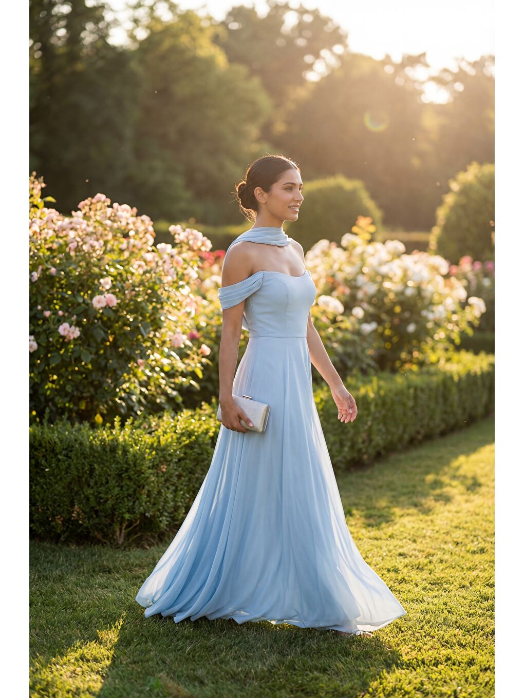 Kadın Bebe Mavi Dar Kalıp Şal Yaka Straplez Söz Nişan Abiye Elbise-4