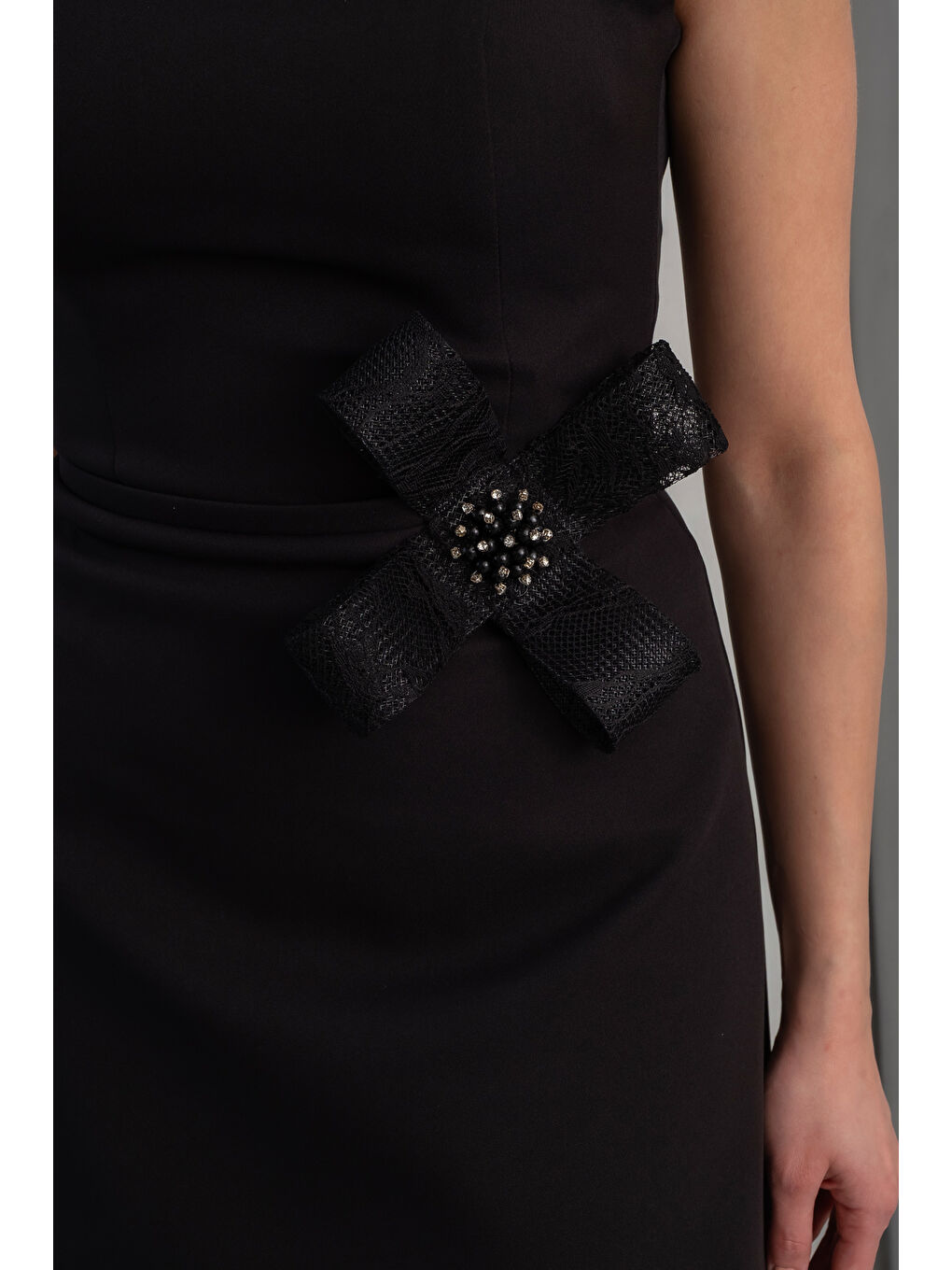 Kadın Siyah Dantel Detaylı Nikah After Party Abiye Elbise-3