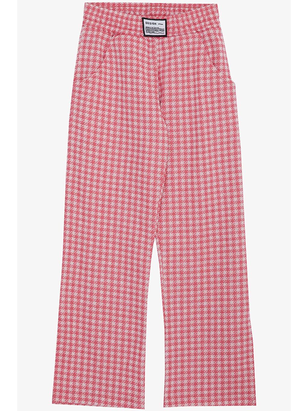 Kırmızı Kız Çocuk Alt Kazayağı Desenli Paçası Yırtmaçlı Armalı Cepli Narçiçeği (8-11 Yaş)