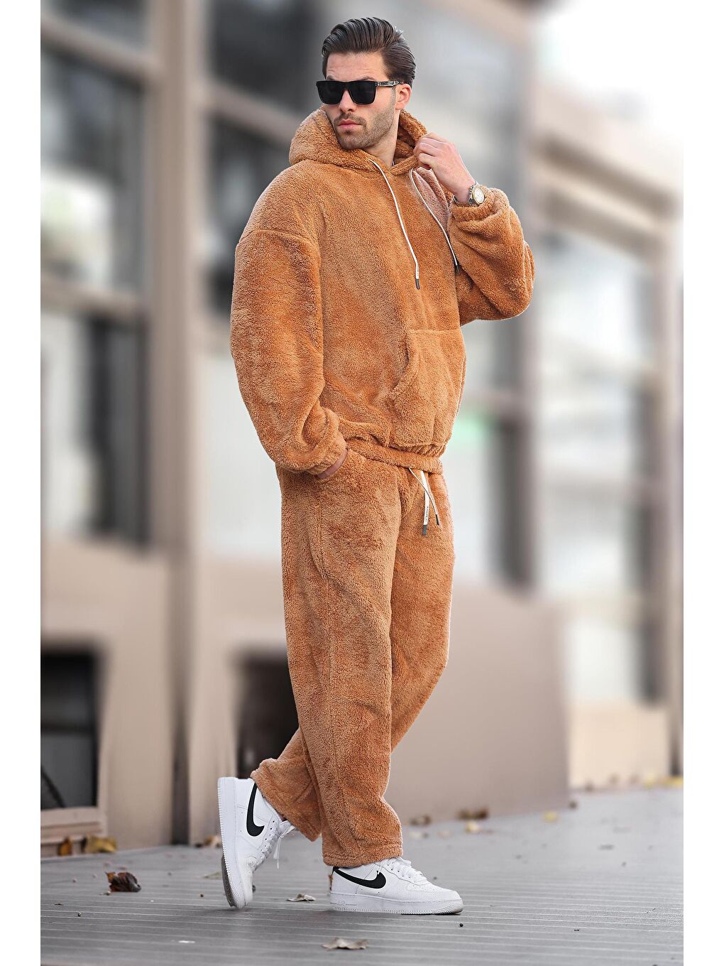 Kahverengi Taba Cep Detaylı Polar Erkek Eşofman Takımı E5961-1