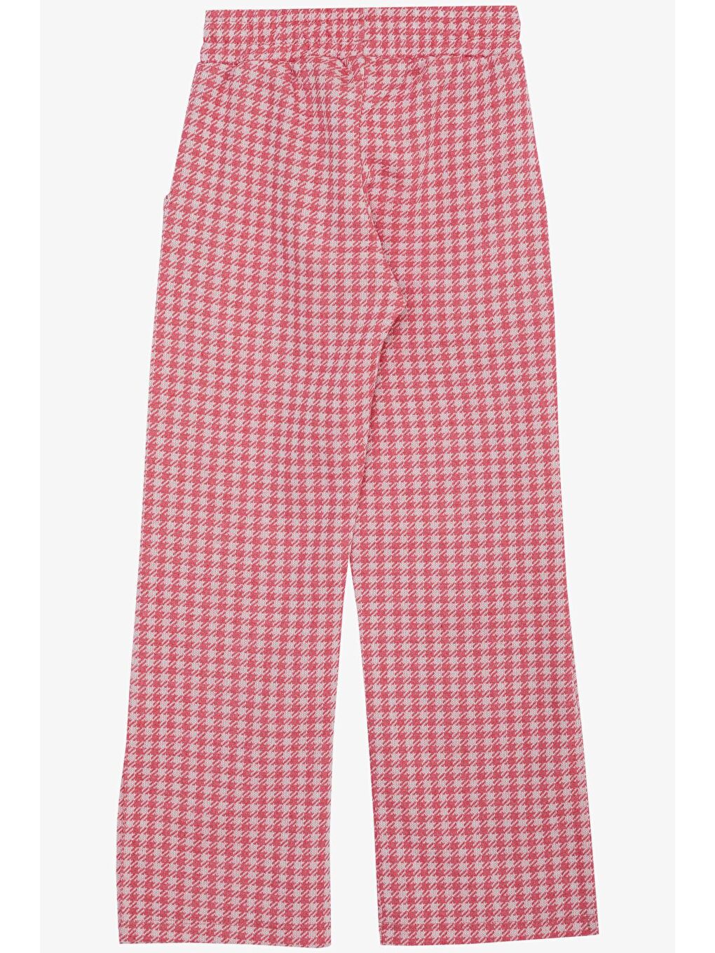 Kırmızı Kız Çocuk Alt Kazayağı Desenli Paçası Yırtmaçlı Armalı Cepli Narçiçeği (8-11 Yaş)-1