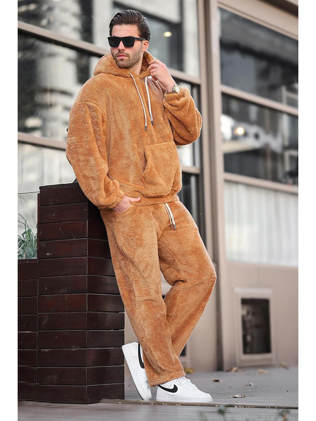 Kahverengi Taba Cep Detaylı Polar Erkek Eşofman Takımı E5961-2