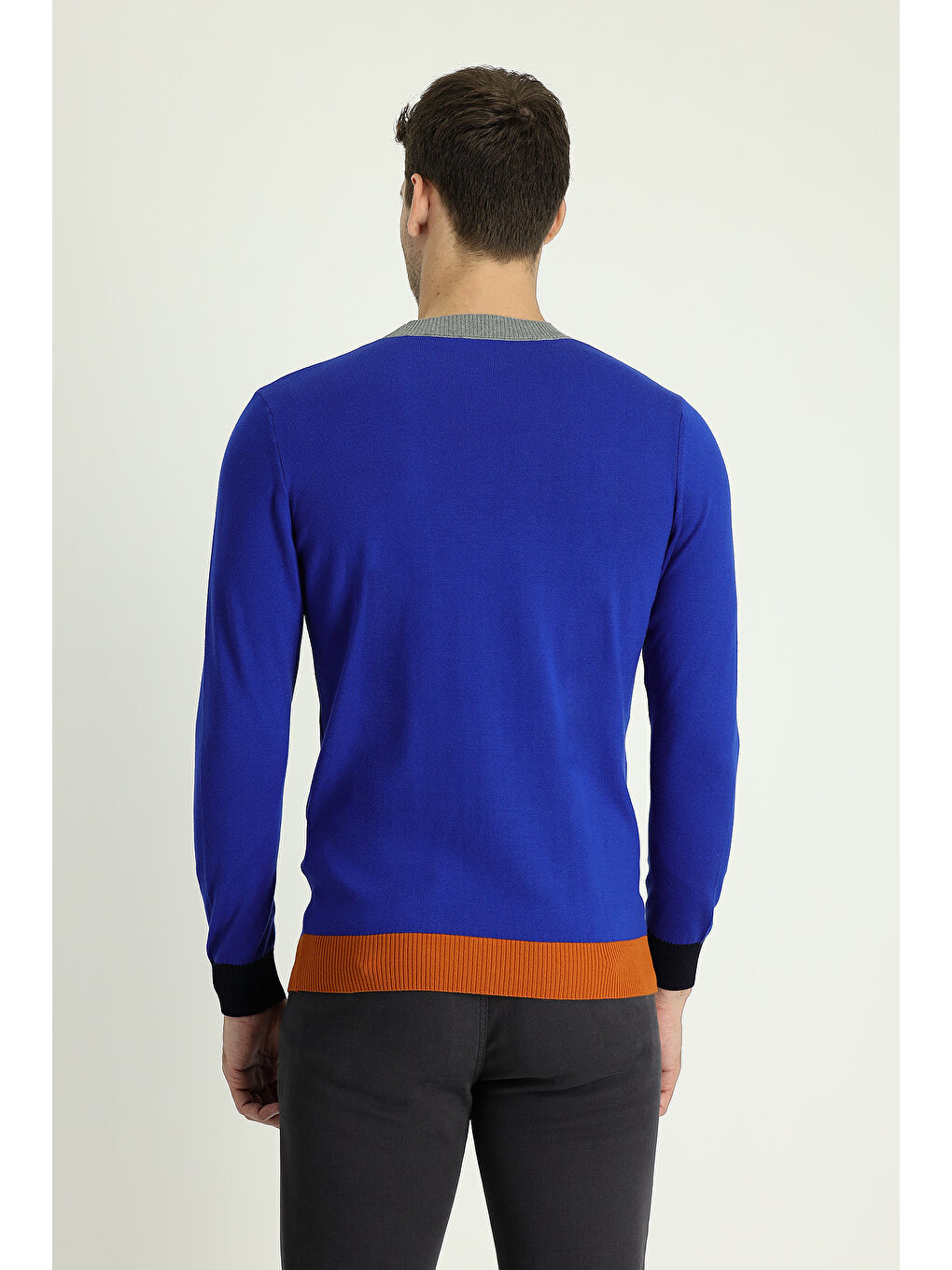 Mavi Bisiklet Yaka Slim Fit Dar Kesim Desenli Pamuklu Triko Kazak-2