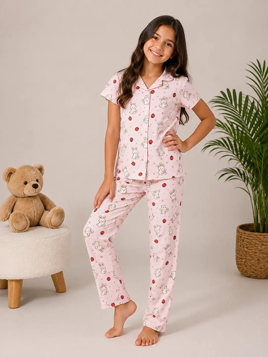Pembe Desenli Kız Çocuk Pijama Takımı 9928-1