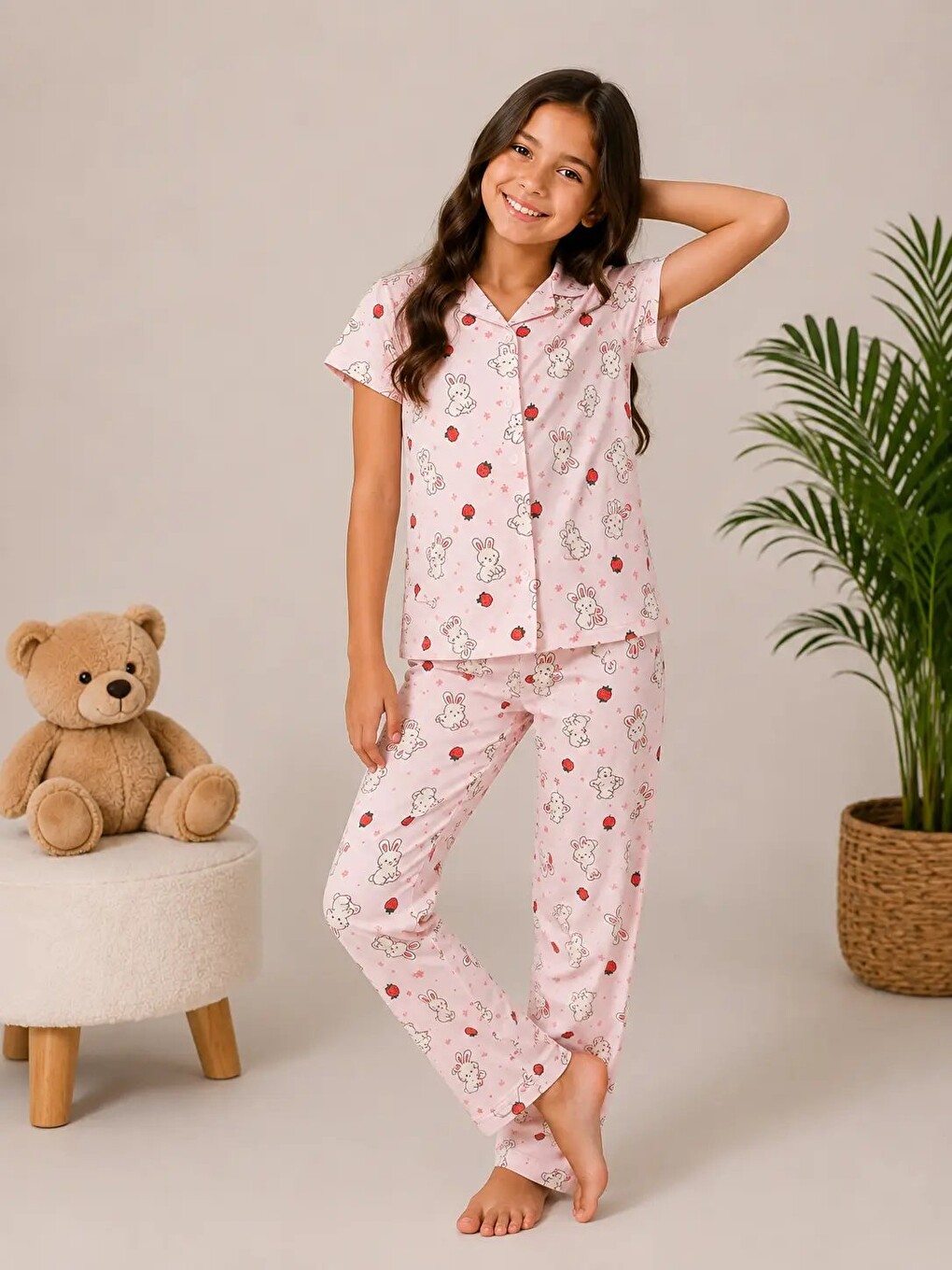Pembe Desenli Kız Çocuk Pijama Takımı 9928-2