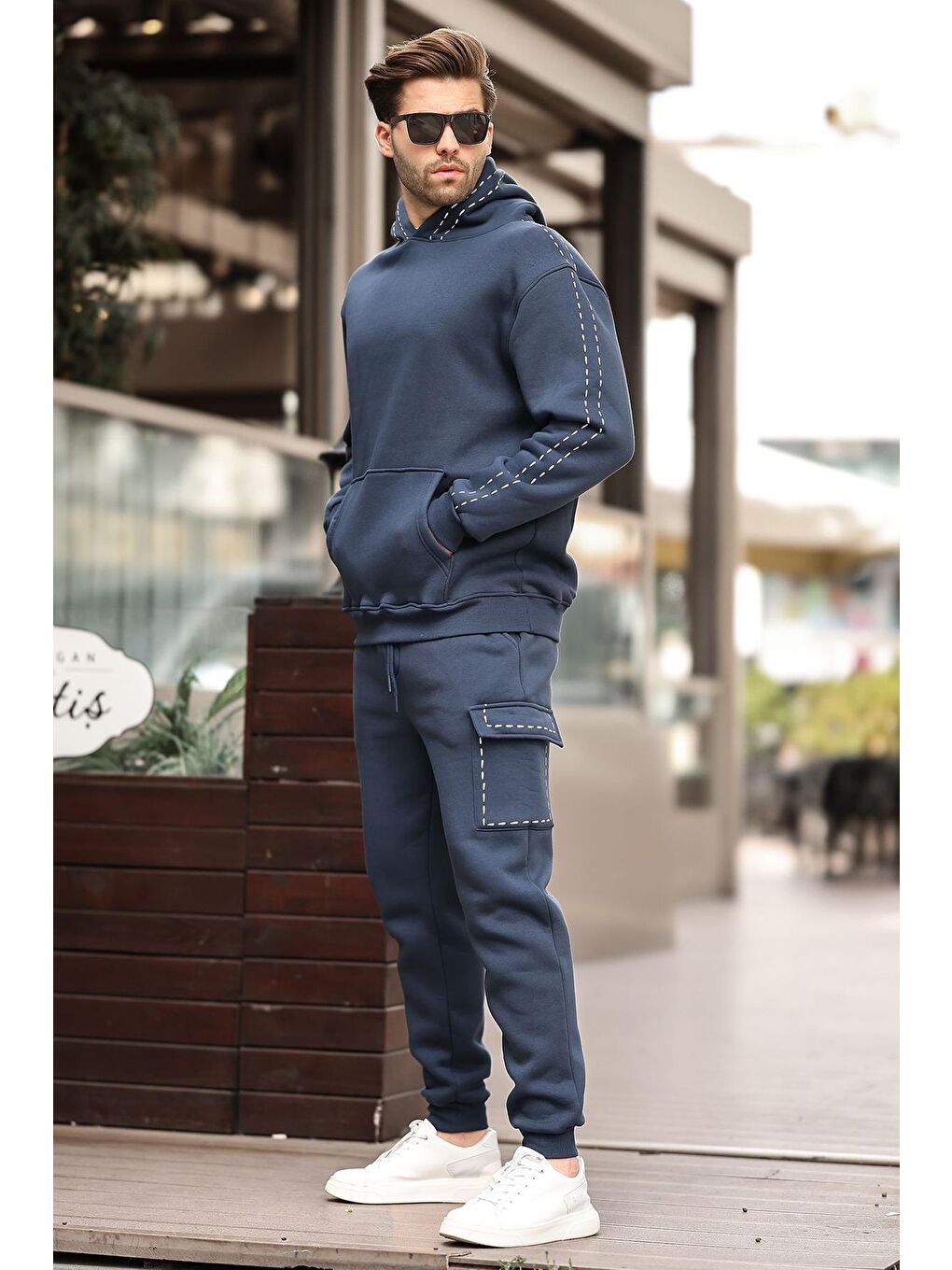 Lacivert Erkek Kapüşonlu Paçası Lastikli Eşofman Takımı 5957