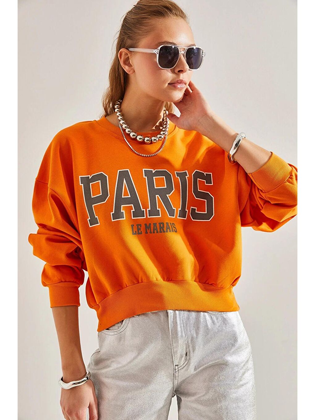 SHADE Turuncu Kadın Paris Baskılı  Sweatshirt