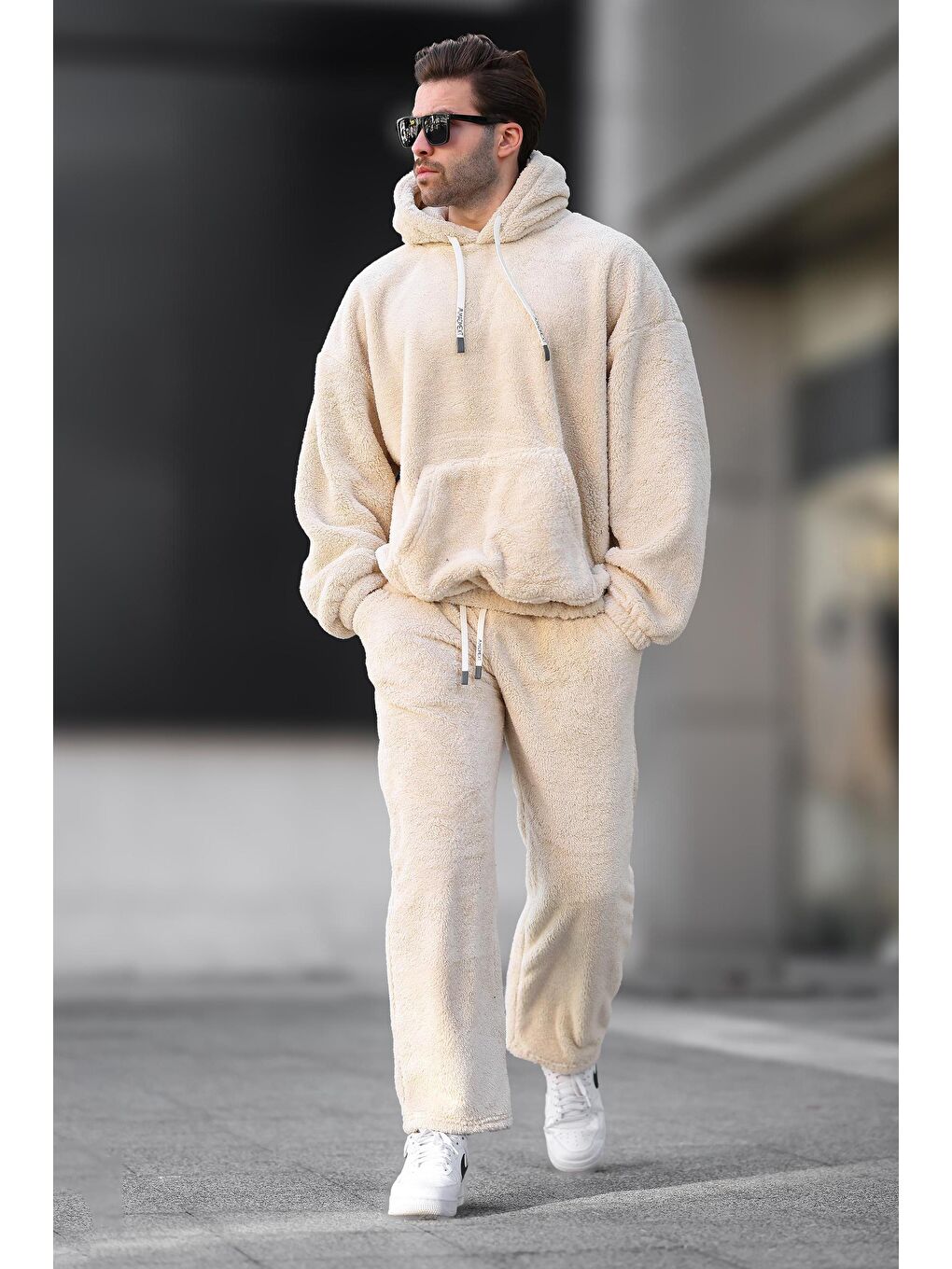 Bej Cep Detaylı Polar Erkek Eşofman Takımı E5961
