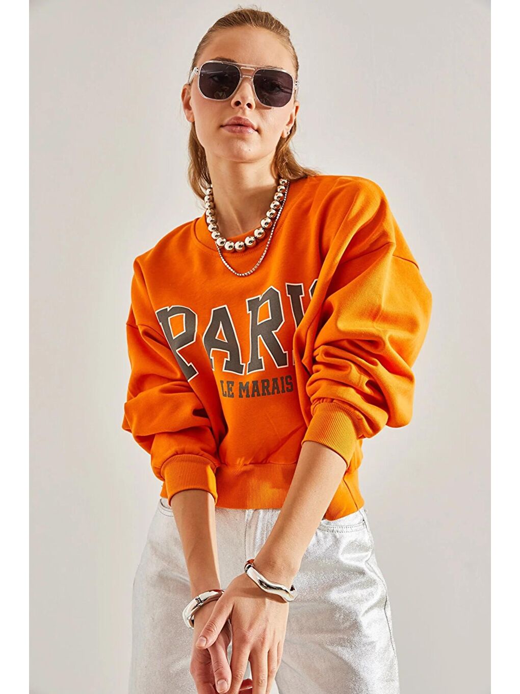 SHADE Turuncu Kadın Paris Baskılı  Sweatshirt - 1