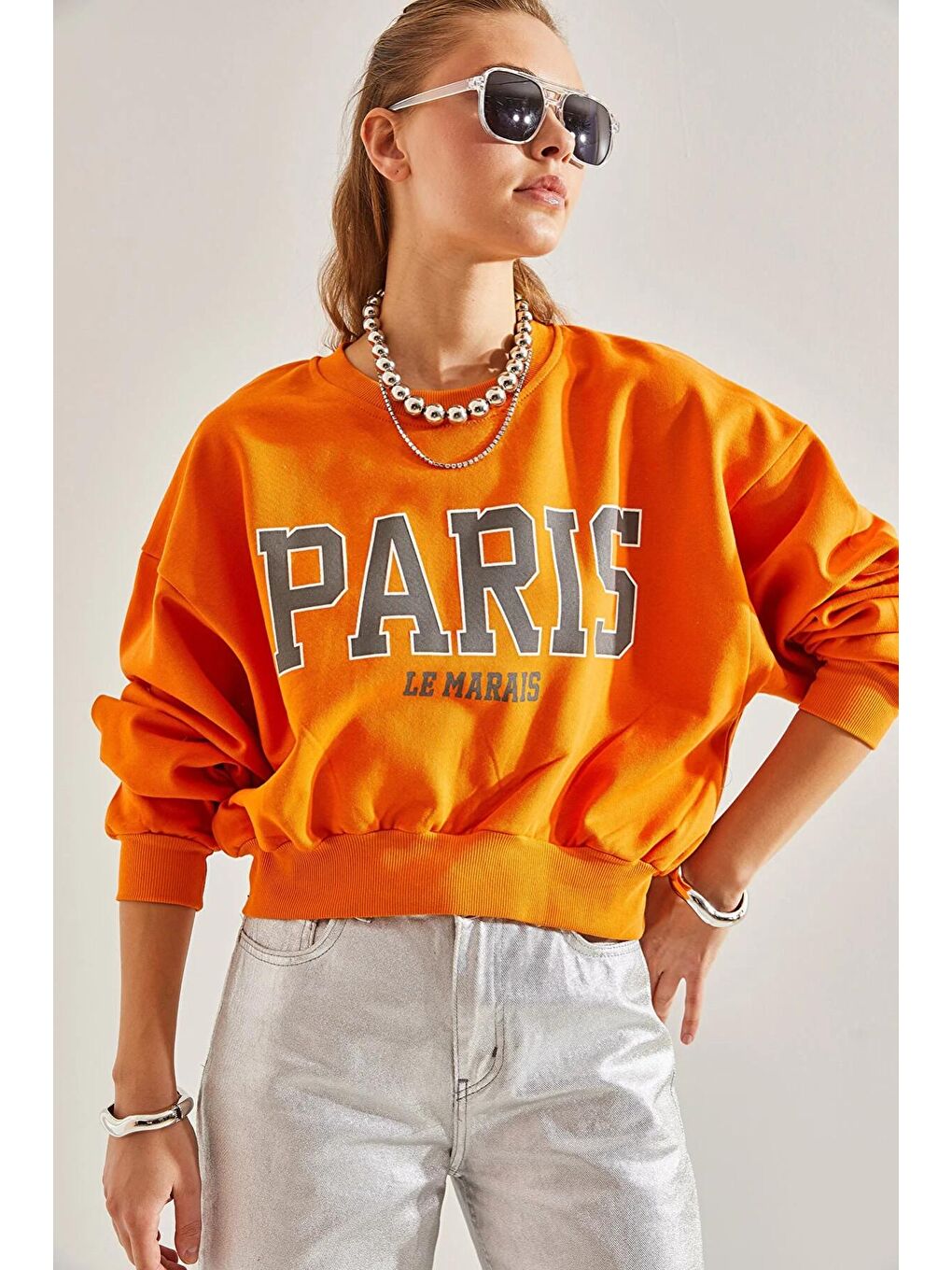 SHADE Turuncu Kadın Paris Baskılı  Sweatshirt - 3