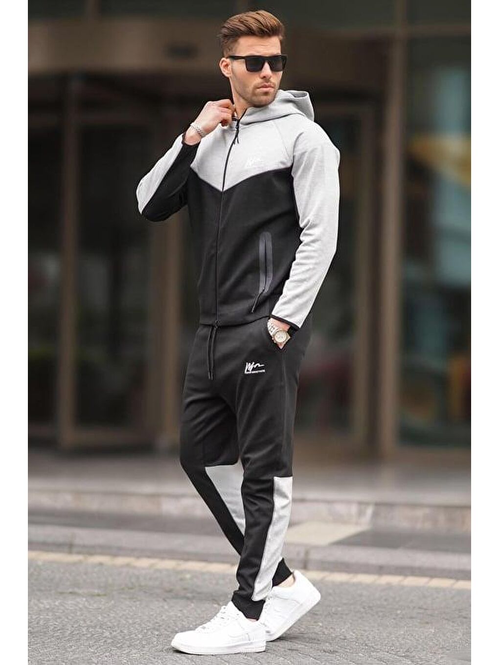 Kapüşonlu Siyah Erkek Eşofman Takımı 7202-1
