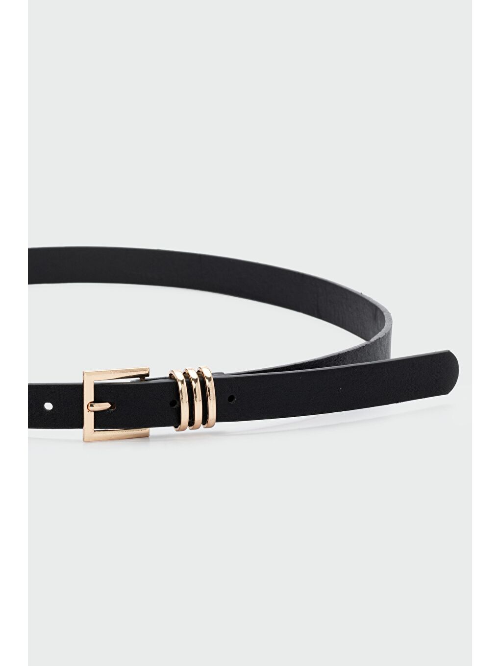 İnce Kare Tokalı Suni Deri Kemer Siyah-1